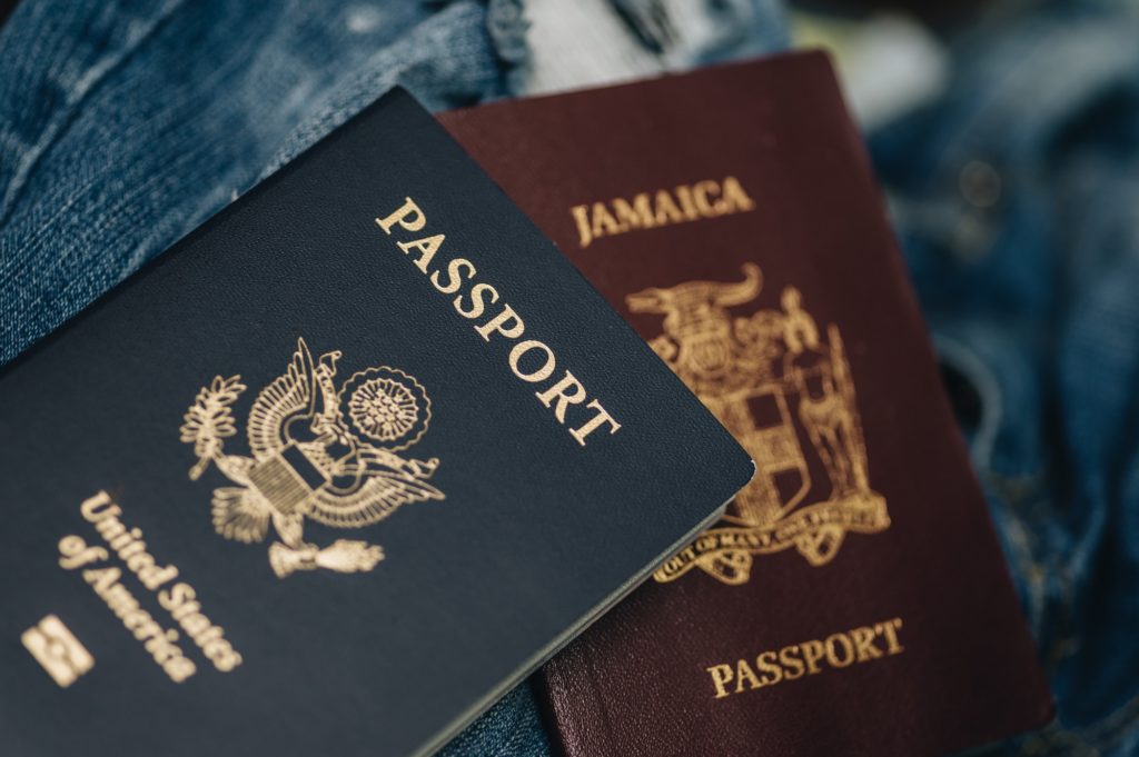 Close up of Jamaican passport and a United States passport